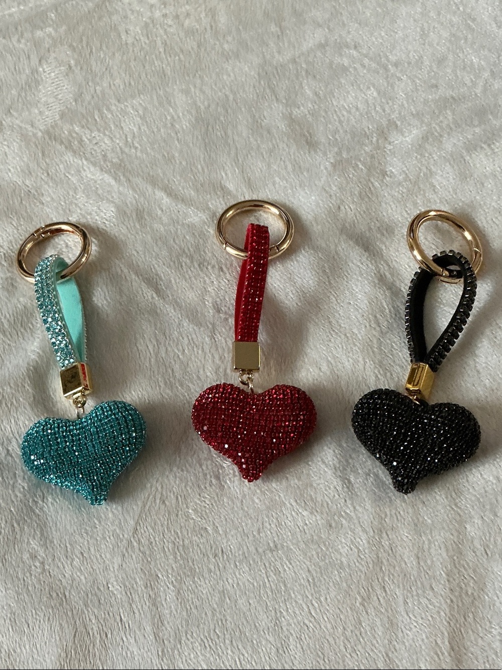 Sparkling Heart Keychain Trio - Teal, Red, Black Absolutely stunning 🤩 (Pick 1)